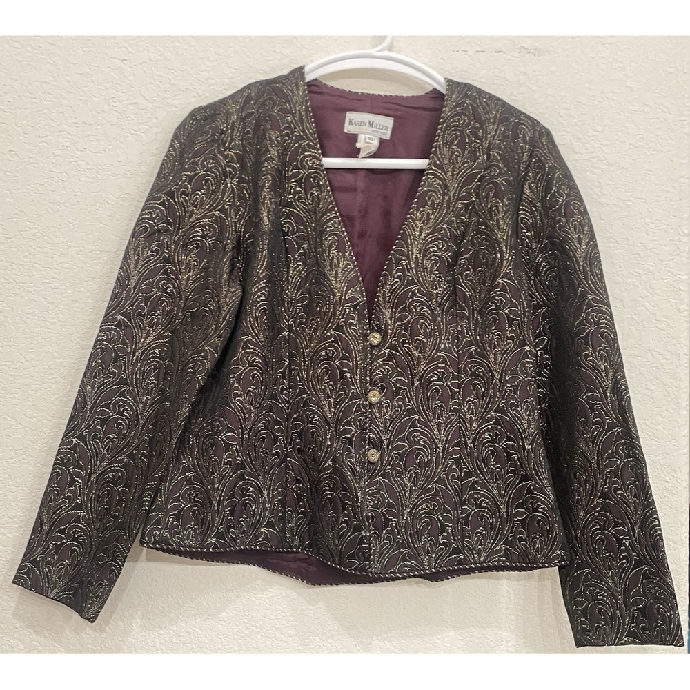 Karen Miller Vintage Womens Jacket Blazer Black Purple Metallic Size 10 USA Made